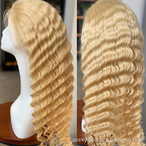Wholesale 613 Blonde Virgin Deep Wave Hair,Honey Blonde Brazilian Human Hair Weave,Virgin Mink 613 Blonde Brazilian Hair Bundle